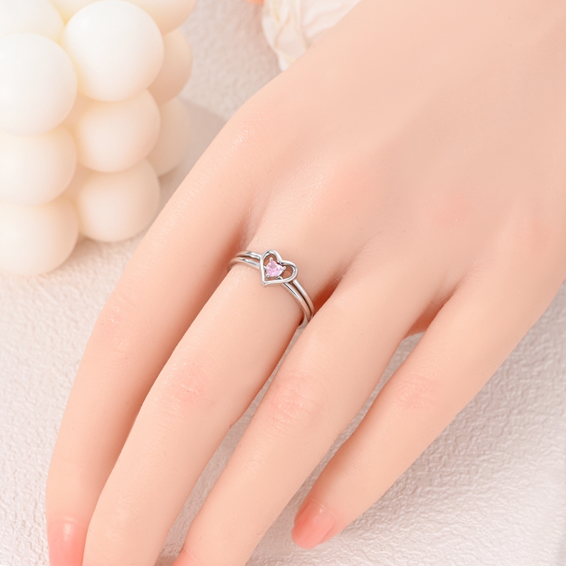 Women's 925 Silver Heart-Shaped Pave Ring, Elegant Design